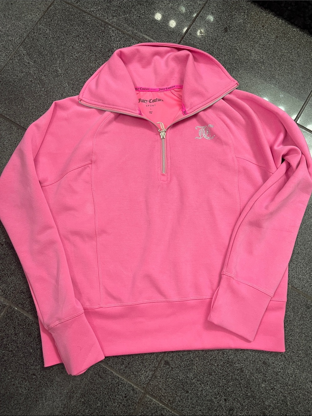 Juicy Couture Bright Pink Half-Zip Cowl Neck Pullover